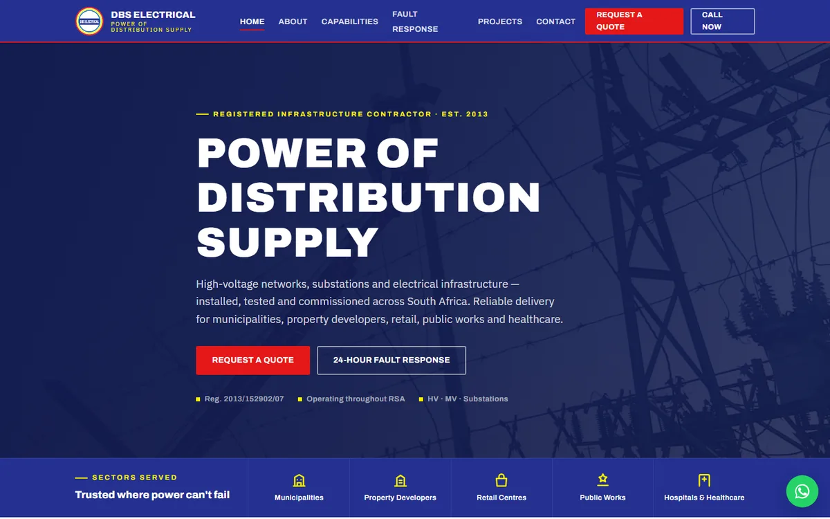 DBS Electrical website — hero section