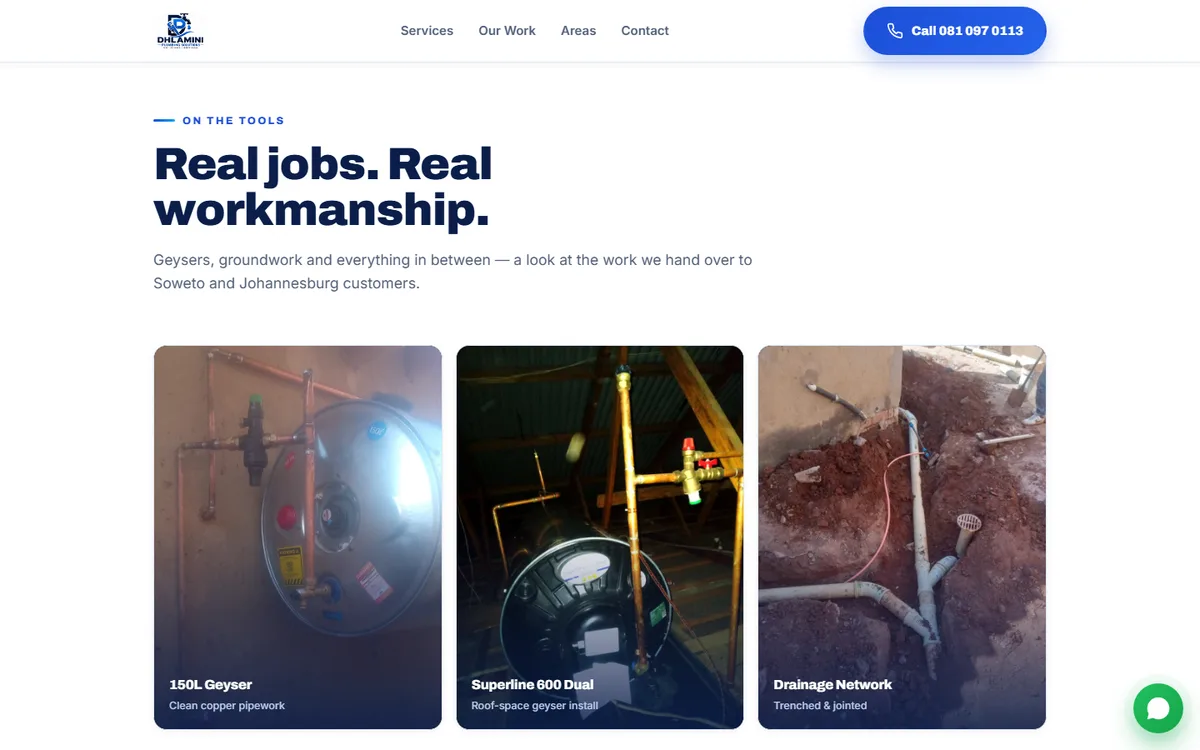 Dhlamini Plumbing Solutions website — work gallery
