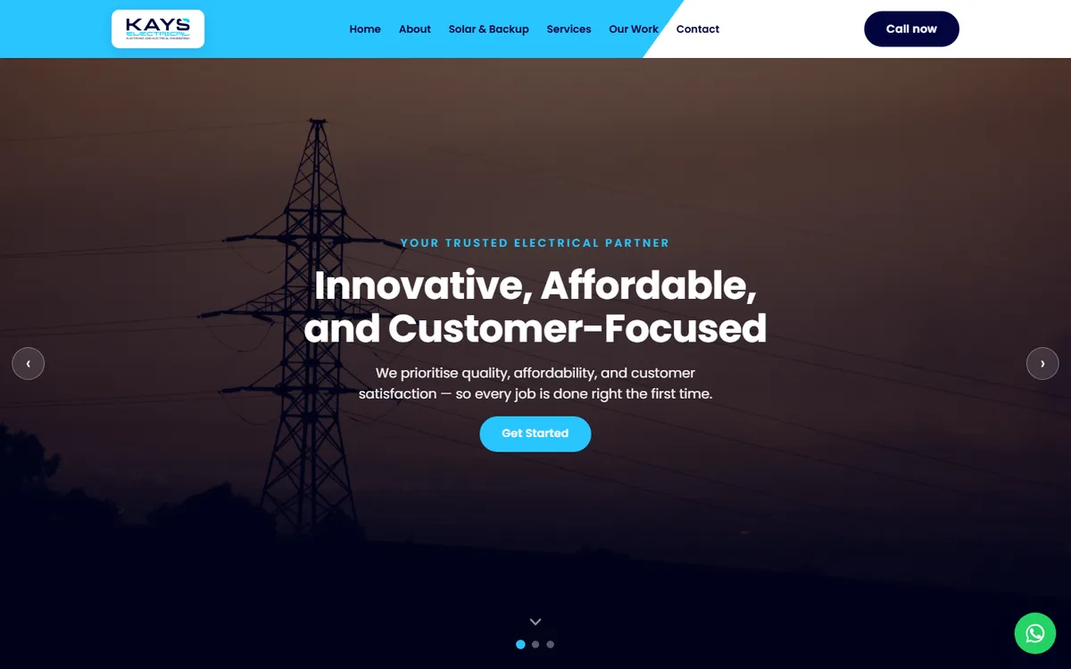 Kays Electrical website — hero section
