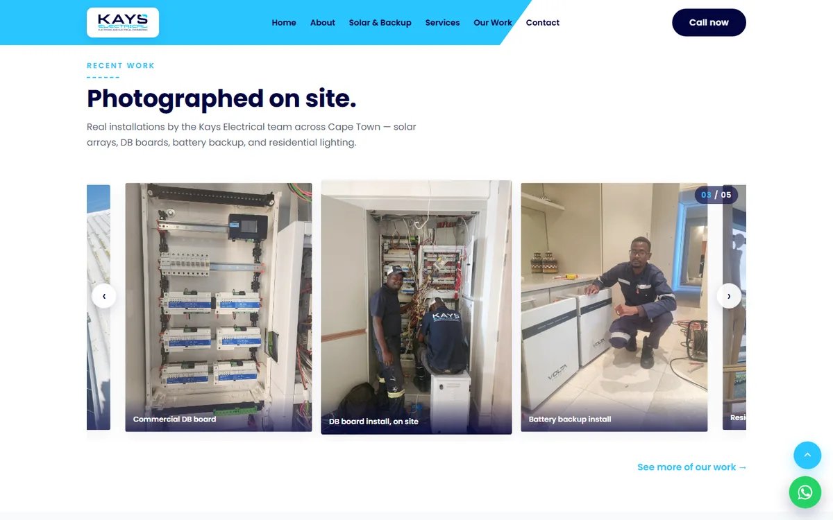Kays Electrical website — on-site work gallery